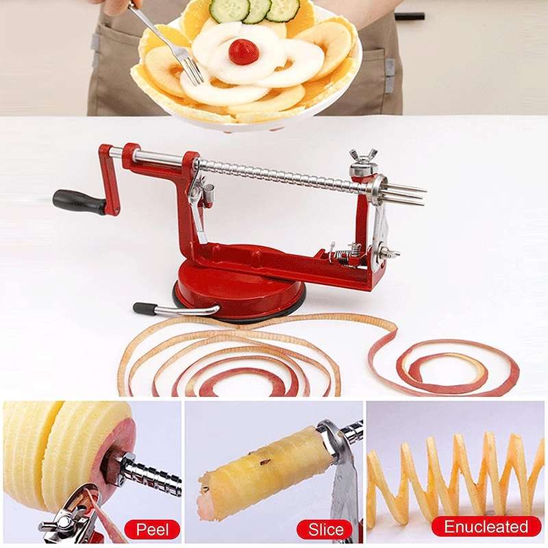 3 in 1 Multi-functional Fruit Peeling Slicing Stoning Peeler Machine(Red)