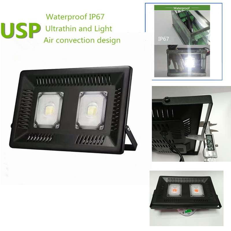 100W Waterproof LED Floodlight Lamp, 2 x 48 LED SMD 2835, Luminous Flux: > 8000LM, PF > 0.9, RA > 80