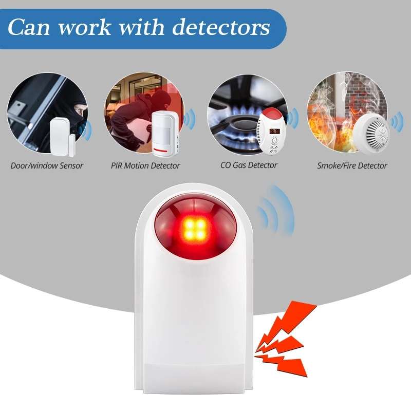 Outdoor Siren with Red Flashlight (PA-100), Can be used 1.2A 12V as a Backup Battery (not include)