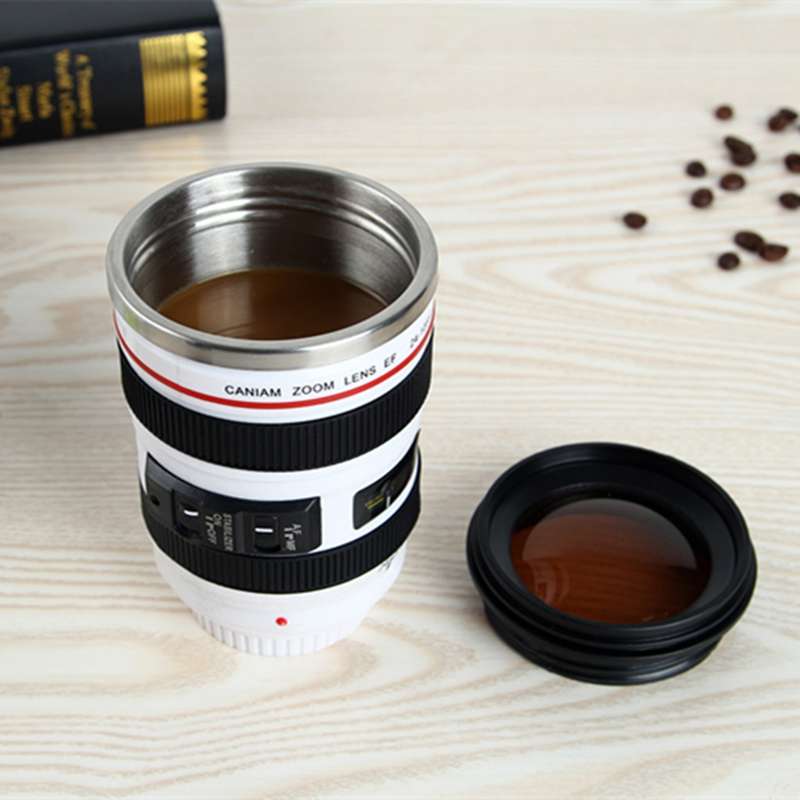 400ML Camera Lens Cup Mug Caniam EF 24-105mm F4 Filter Cup for Coffee Milk Water as Gift(Black)