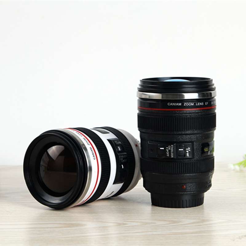 400ML Camera Lens Cup Mug Caniam EF 24-105mm F4 Filter Cup for Coffee Milk Water as Gift(Black)