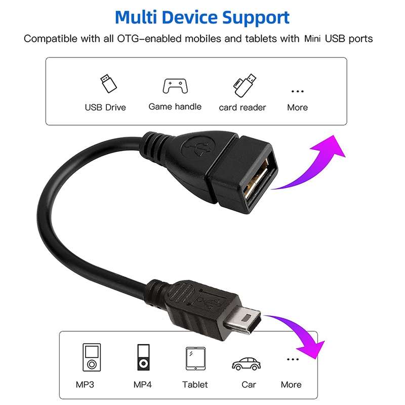 Mini 5-pin USB to USB 2.0 AF OTG Adapter Cable, Length: 12cm(Black)