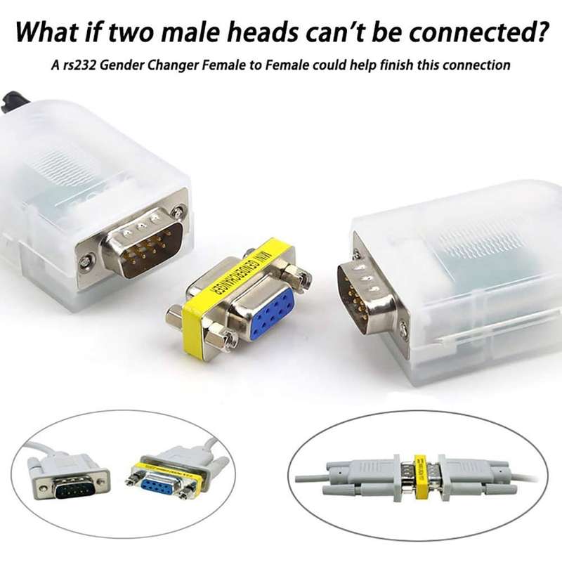 Serial RS232 DB9 9 Pin Male to Male Adapter Converter(White)
