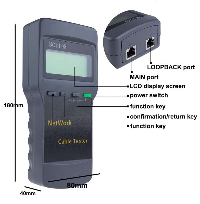 Portable Wireless Network cable Tester SC8108 LCD Digital PC Data Network CAT5 RJ45 LAN Phone Cable