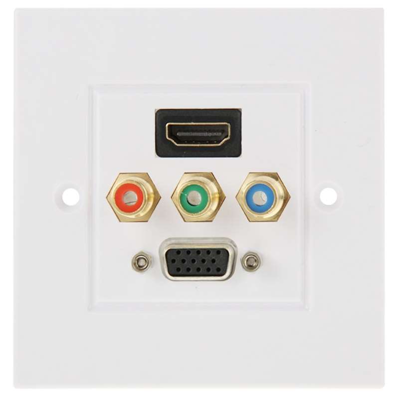 HDMI Female Plug + 3 RCA Female Plugs + VGA Female Plug Wall Plate Panel