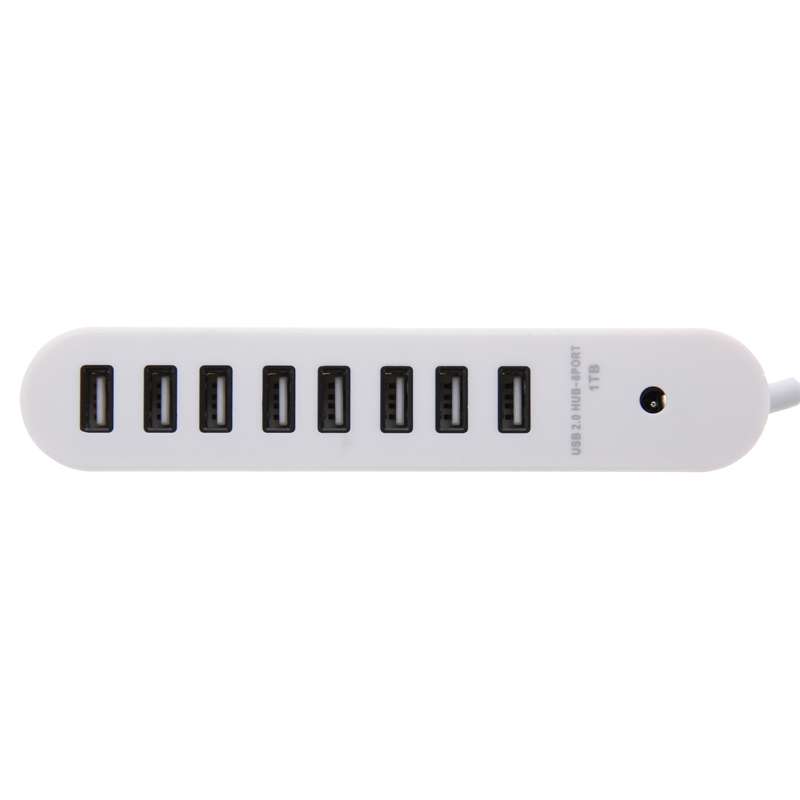 8 Ports USB 2.0 Portable Oval Hub, Length: 50cm(White)