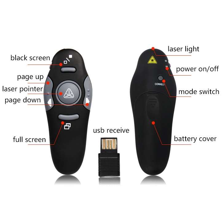 Multimedia Presenter with Laser Pointer & USB Receiver for Projector / PC / Laptop, Control Distanc