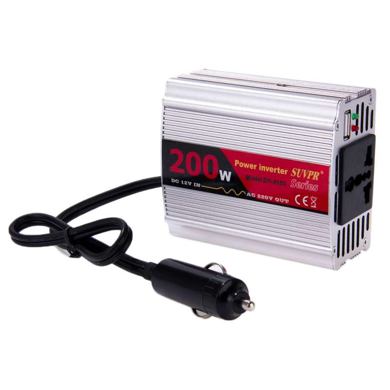SUVPR DY-8103 200W DC 12V to AC Car Power Inverter with 500mA USB Port & Universal Power Socket