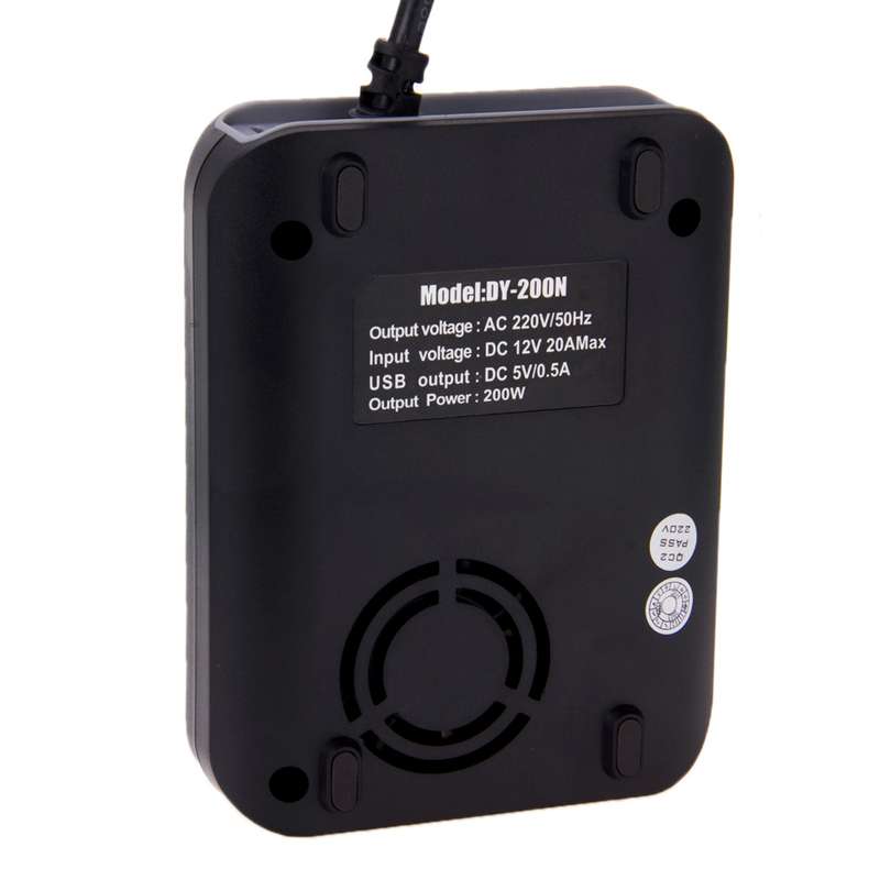 DY-200N, 200W DC 12V to AC Car Power Inverter with 500mA USB Port & EU / US Power Socket(Black)