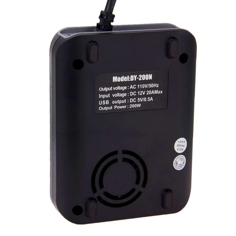 DY-200N, 200W DC 12V to AC Car Power Inverter with 500mA USB Port & EU / US Power Socket(Black)