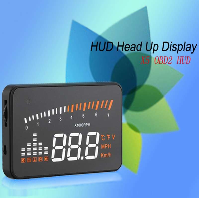 X5 HUD 3 inch Universal Multi Car Head Up Display with OBDII EOBD System, Light Sensors, Rotation Sp