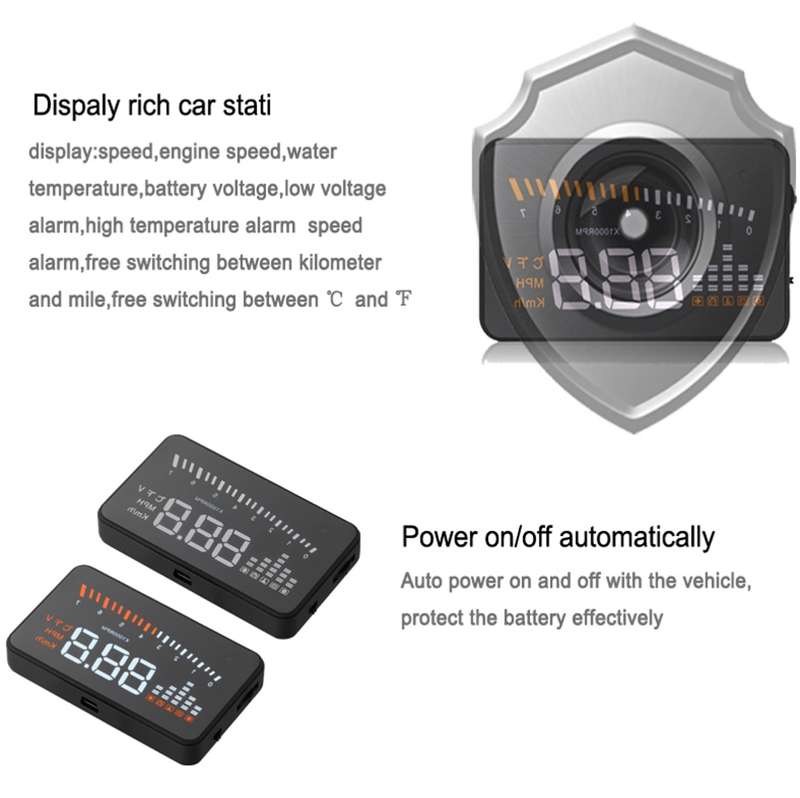 X5 HUD 3 inch Universal Multi Car Head Up Display with OBDII EOBD System, Light Sensors, Rotation Sp
