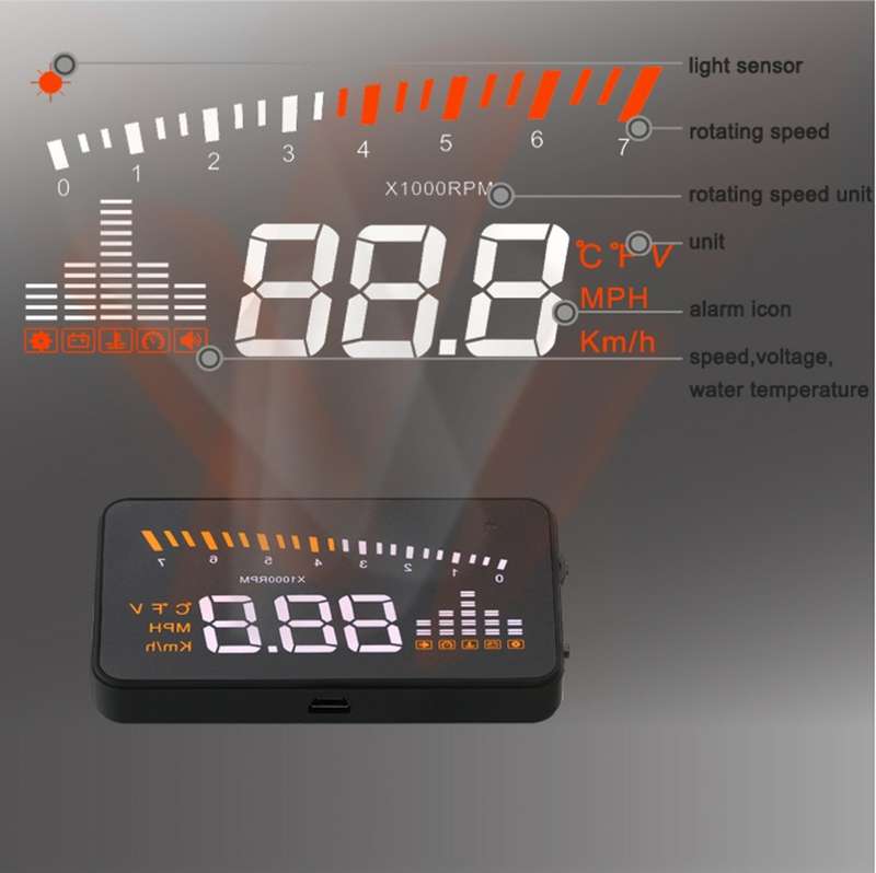 X5 HUD 3 inch Universal Multi Car Head Up Display with OBDII EOBD System, Light Sensors, Rotation Sp