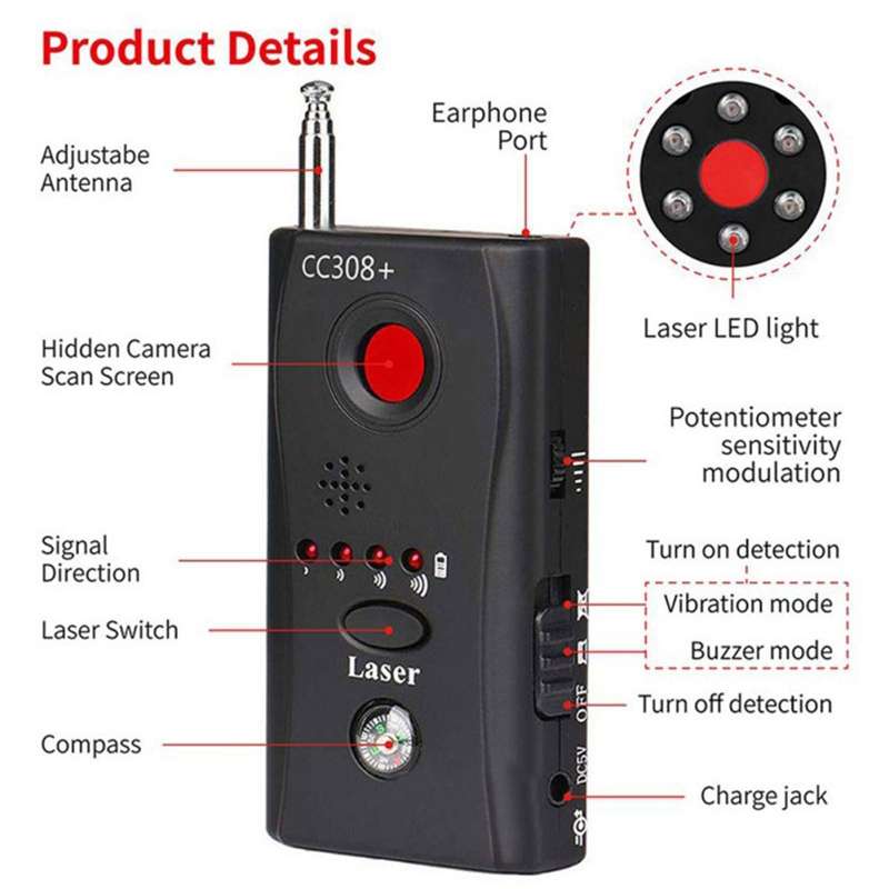 CC308+ Multi-Detector Full-Range All-Round Detector For Hidden Mini Camera / IP Lens/ GMS / RF Signa