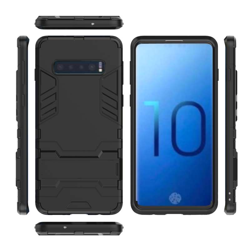Shockproof PC + TPU Case for Galaxy S10, with Holder (Black)