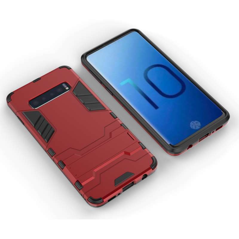 Shockproof PC + TPU Case for Galaxy S10, with Holder (Black)