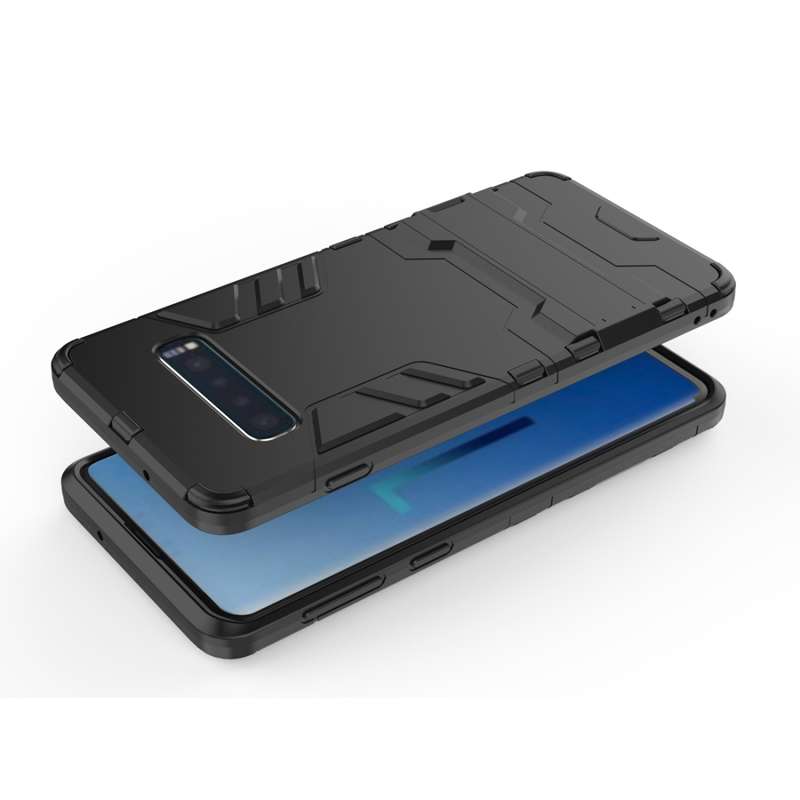 Shockproof PC + TPU Case for Galaxy S10, with Holder (Black)