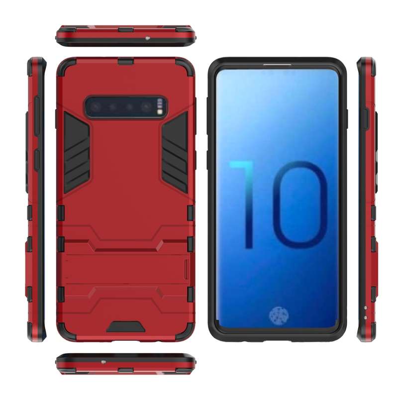 Shockproof PC + TPU Case for Galaxy S10, with Holder (Black)