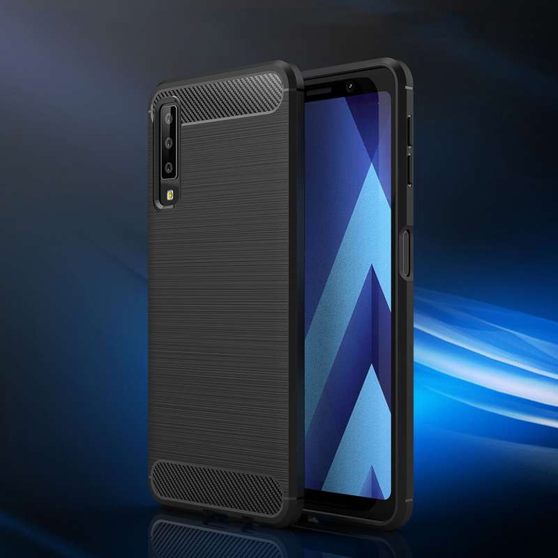 For Galaxy A7 (2018) / A750 Brushed Carbon Fiber Texture TPU Shockproof Anti-slip Soft Protective Ba