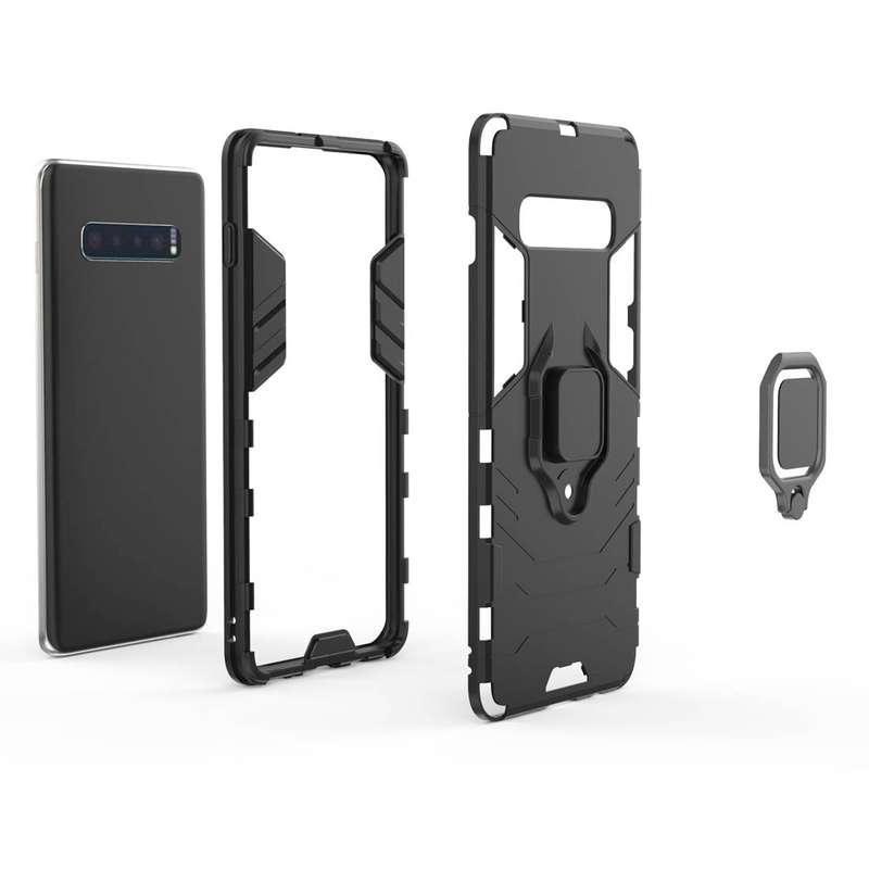 PC + TPU Shockproof Protective Case for Samsung Galaxy S10 Plus, with Magnetic Ring Holder(Red)