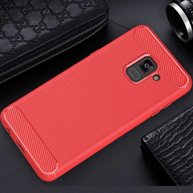 For Galaxy A8 (2018) Brushed Texture Carbon Fiber Shockproof TPU Protective Back Case (Black)