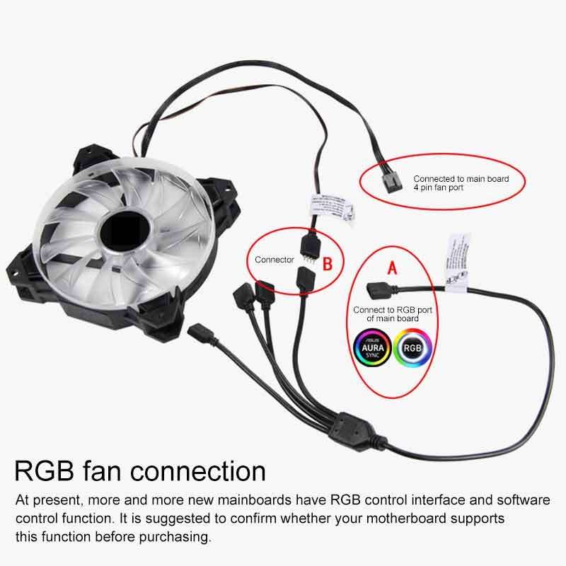 3 Pin 5V 1 to 5 Motherboard AURA RGB PC Cooling Extension Cable for Asus (Black)