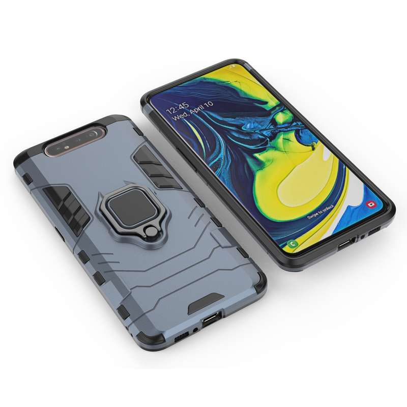 PC + TPU Shockproof Protective Case for Galaxy A80 / A90, with Magnetic Ring Holder (Navy Blue)