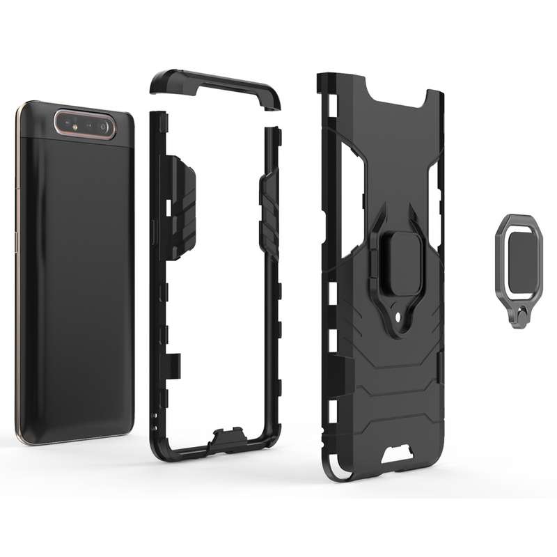 PC + TPU Shockproof Protective Case for Galaxy A80 / A90, with Magnetic Ring Holder (Navy Blue)