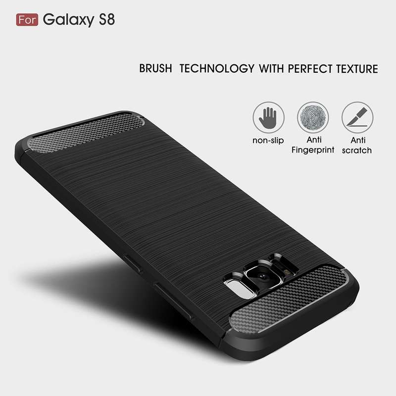 For Galaxy S8 Brushed Carbon Fiber Texture Shockproof TPU Protective Cover Case (Black)