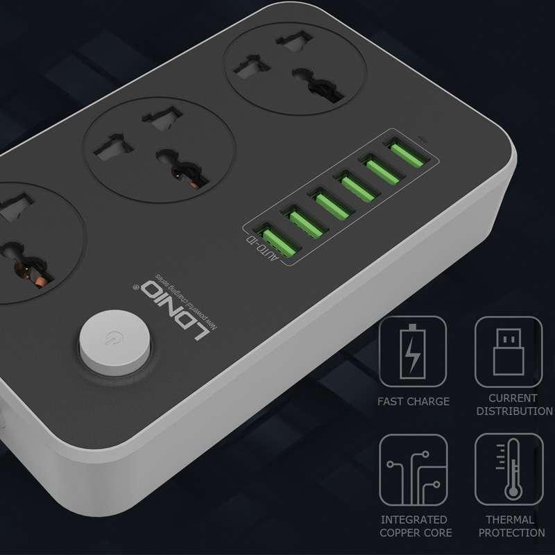 LDNIO SC3604 6 x USB Ports Multi-function Travel Home Office Socket, Cable Length: 2m, Big UK Plug