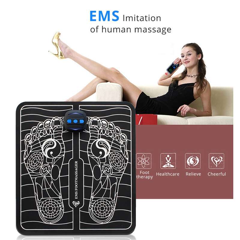 EMS Rechargeable Pulse Foot Massage Machine Foot Pad Physical Therapy with Remote Control