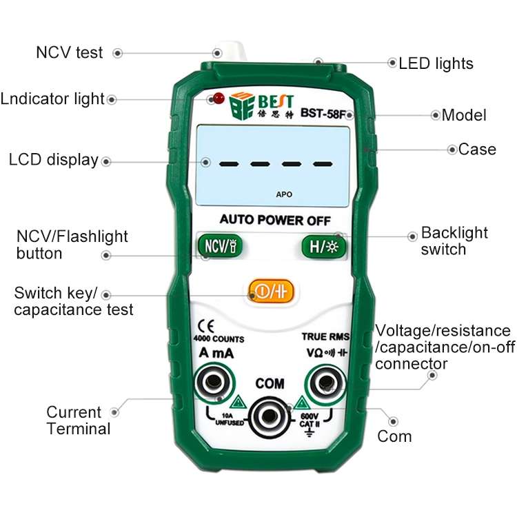 BEST BST-58F Full Automatic Range Multimeter Without Shift Intelligent Identification Digital Multim