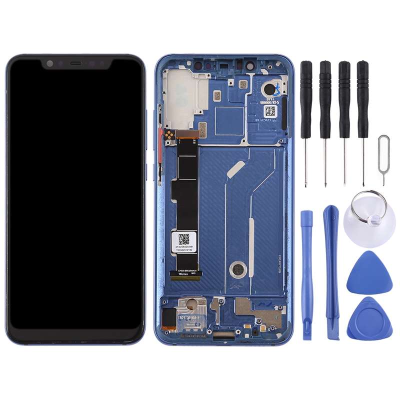 LCD Screen and Digitizer Full Assembly with Frame & Side Keys for Xiaomi Mi 8(Blue)