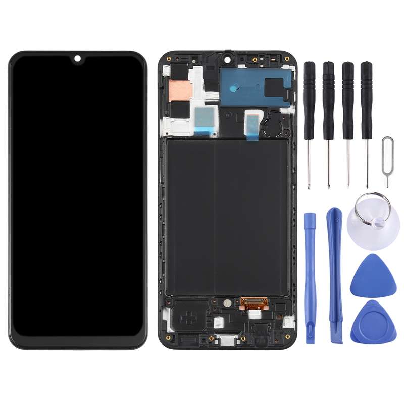 Original Super AMOLED LCD Screen for Galaxy A50 Digitizer Full Assembly with Frame(Black)