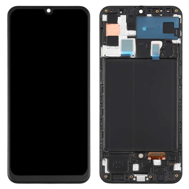Original Super AMOLED LCD Screen for Galaxy A50 Digitizer Full Assembly with Frame(Black)