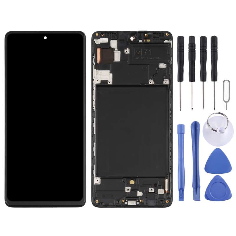 Original Super AMOLED LCD Screen for Galaxy A71 Digitizer Full Assembly with Frame (Black)