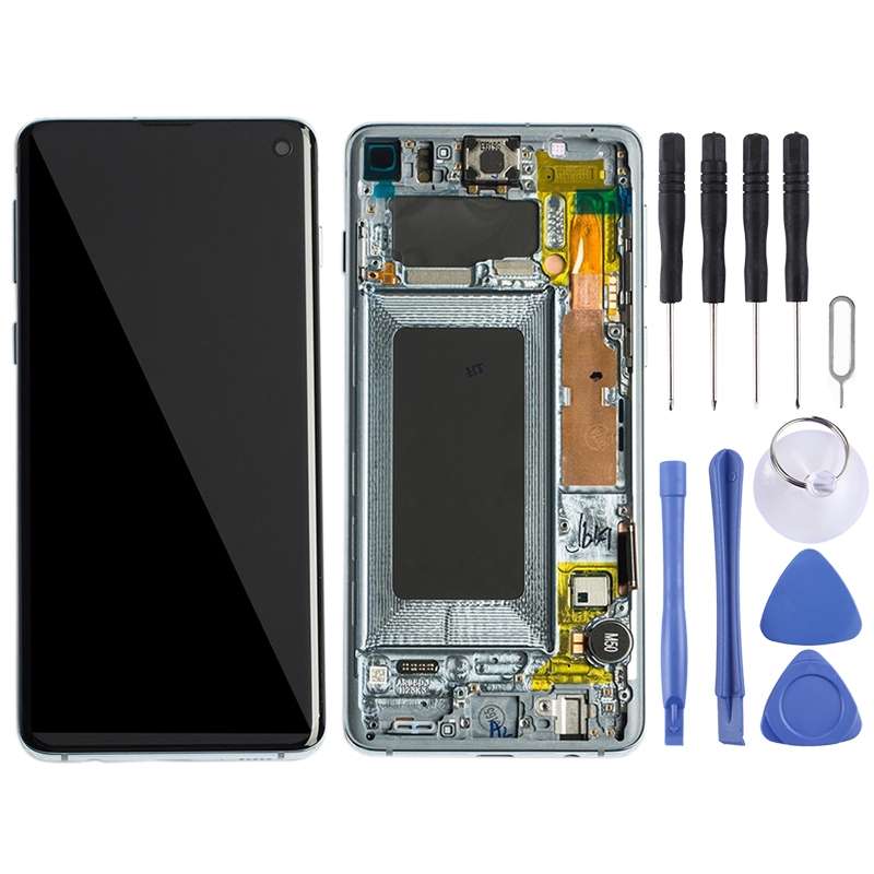 Original Super AMOLED LCD Screen for Galaxy S10 4G Digitizer Full Assembly with Frame (White)
