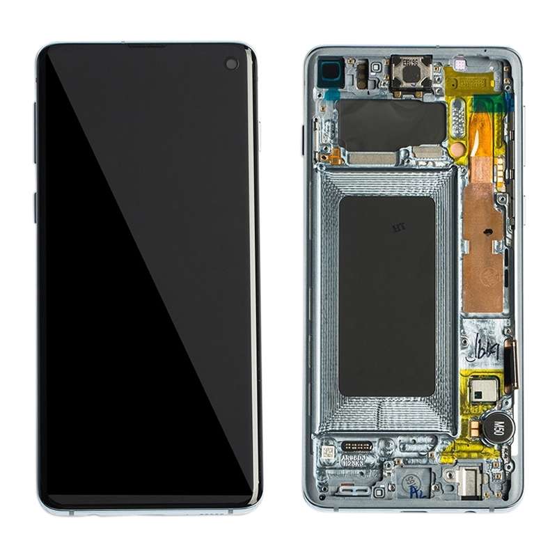 Original Super AMOLED LCD Screen for Galaxy S10 4G Digitizer Full Assembly with Frame (White)