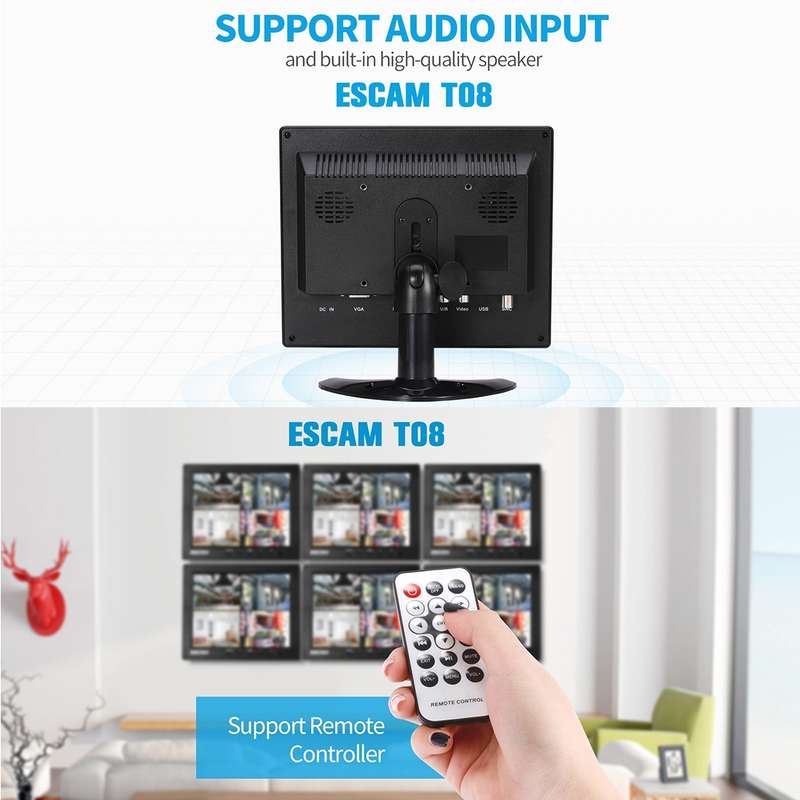 ESCAM T08 8 inch TFT LCD 1024x768 Monitor with VGA & HDMI & AV & BNC & USB for PC CCTV Security