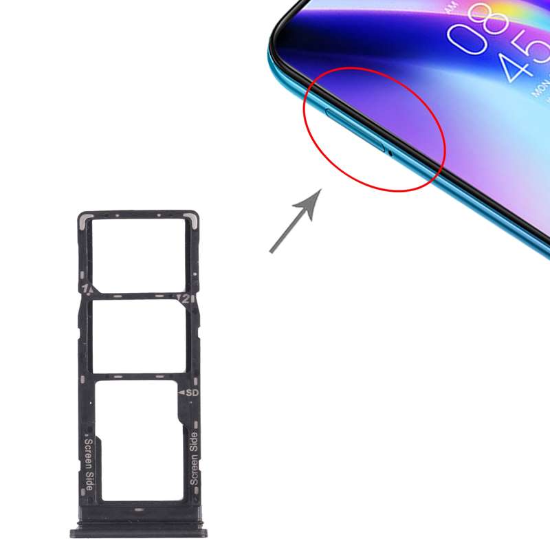 For Tecno Spark 4 / Camon 12 KC2 KC8 CC7 SIM Card Tray + SIM Card Tray + Micro SD Card Tray (Black)