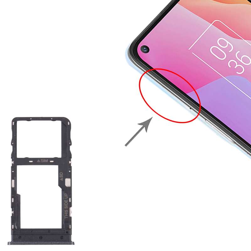 Original SIM Card Tray + Micro SD Card Tray for TCL 10L/10 Lite T770H T770B(Black)