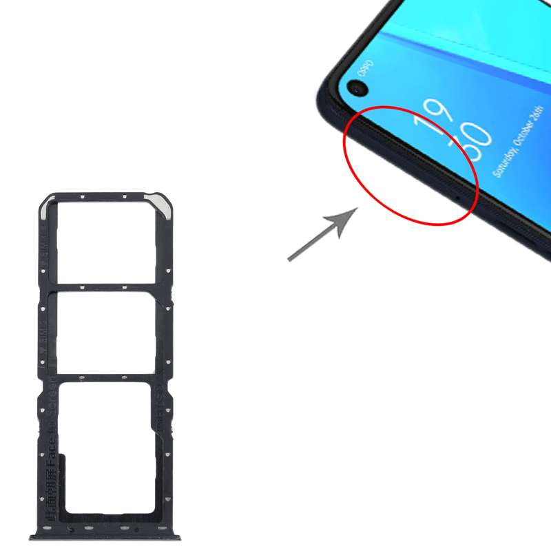 For OPPO A52 4G SIM Card Tray + SIM Card Tray + Micro SD Card Tray (Black)