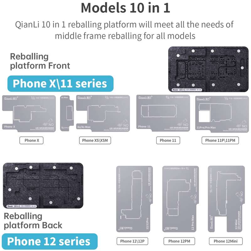 Qianli 10 in 1 Middle Frame Reballing Platform For iPhone X / XS / XS Max / 11 / 11 Pro / 11 Pro Max