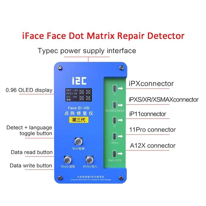 i2C IFace-V8i 3rd Face ID Dot Matrix Projection Repair Programmer With Flex Cable For iPhone X-12 Pr
