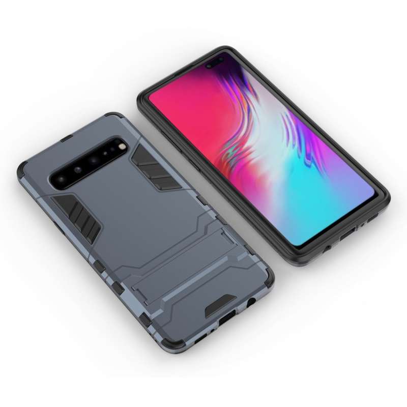 Shockproof PC + TPU Case for Galaxy S10 5G, with Holder(Navy Blue)