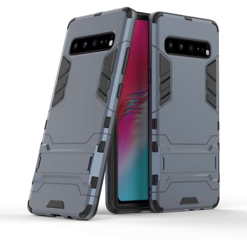 Shockproof PC + TPU Case for Galaxy S10 5G, with Holder(Navy Blue)