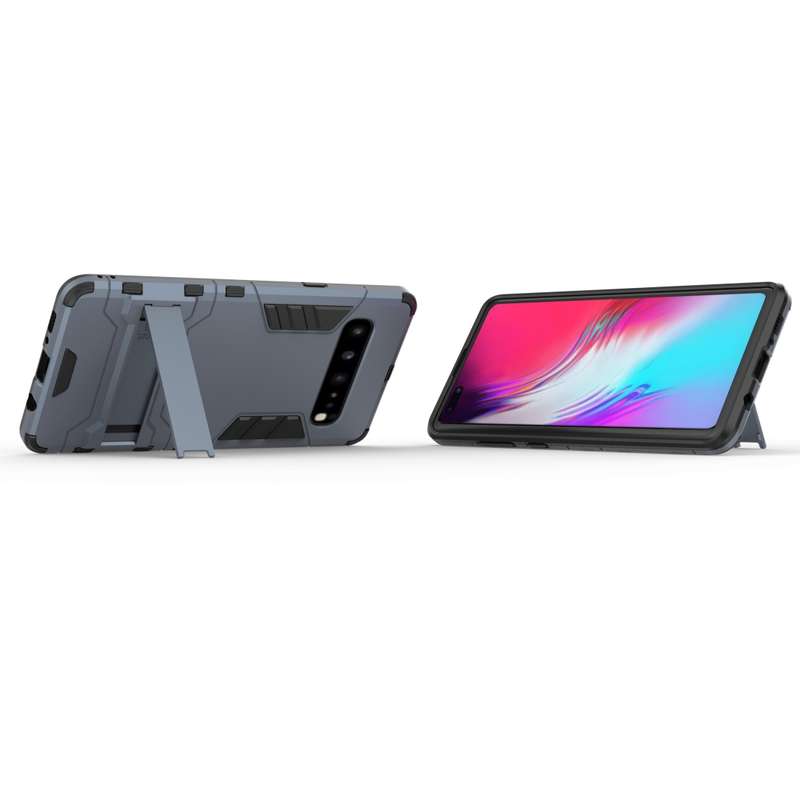 Shockproof PC + TPU Case for Galaxy S10 5G, with Holder(Navy Blue)