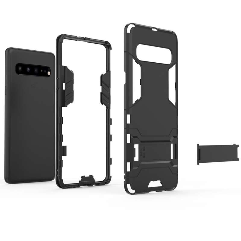 Shockproof PC + TPU Case for Galaxy S10 5G, with Holder(Navy Blue)