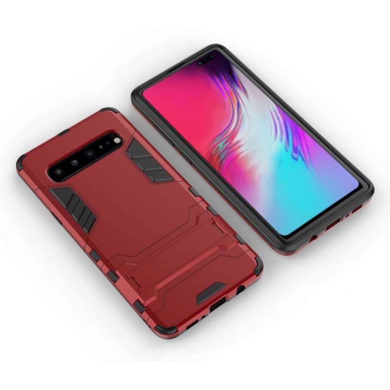 Shockproof PC + TPU Case for Galaxy S10 5G, with Holder(Navy Blue)
