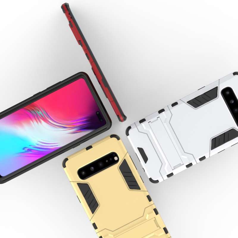 Shockproof PC + TPU Case for Galaxy S10 5G, with Holder(Navy Blue)